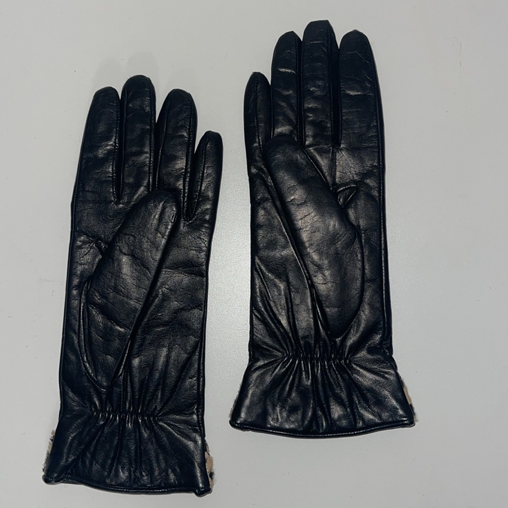 SOLD Portolano Vintage Leather Gloves Black Cashmere Wool Lining 7 - Picture 6 of 7
